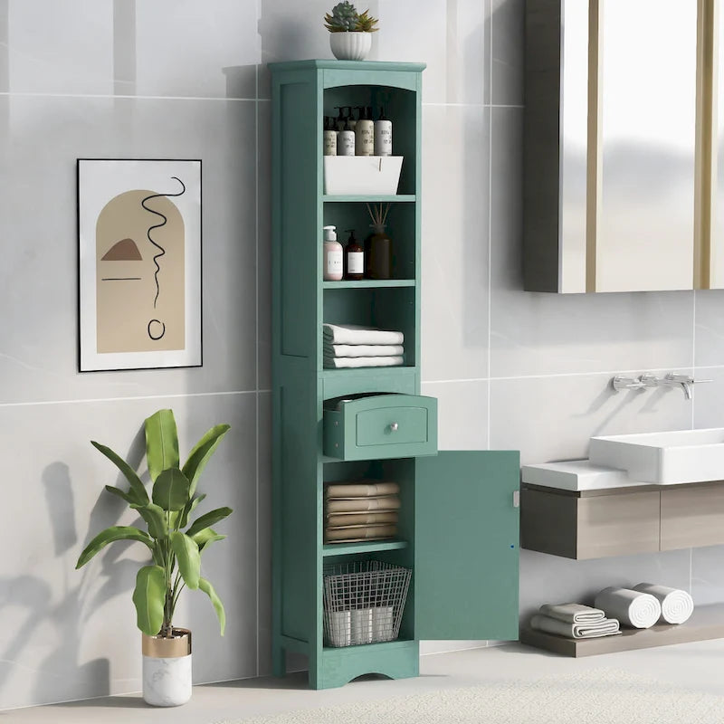 Tall Bathroom Cabinet with Drawer & Adjustable Shelf