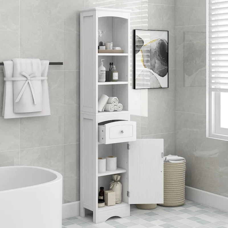 Tall Bathroom Cabinet with Drawer & Adjustable Shelf