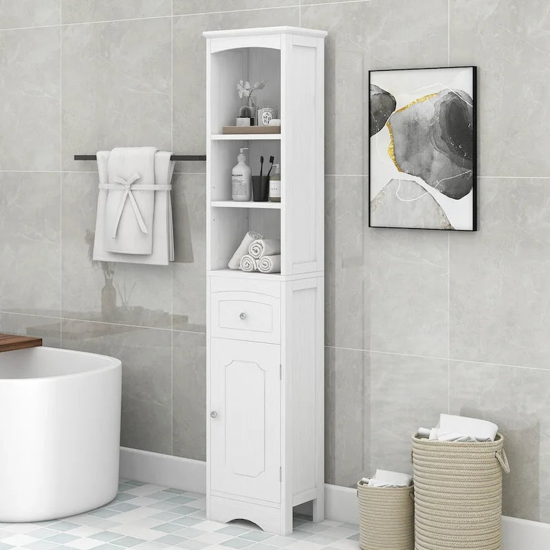 Tall Bathroom Cabinet with Drawer & Adjustable Shelf