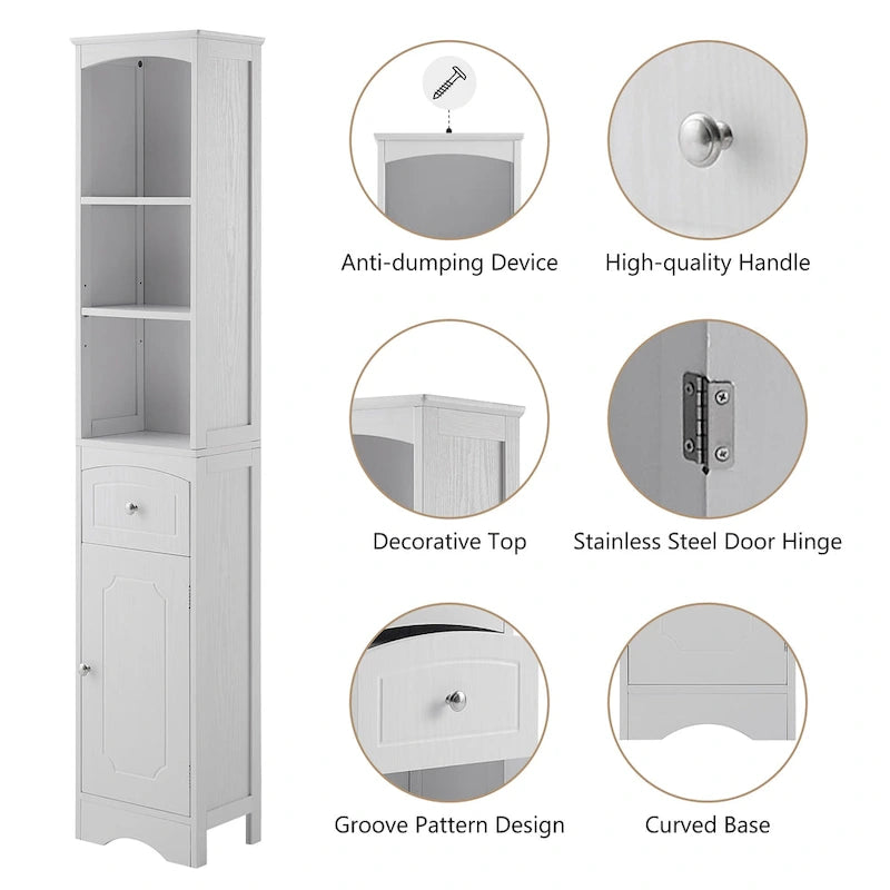 Tall Bathroom Cabinet with Drawer & Adjustable Shelf
