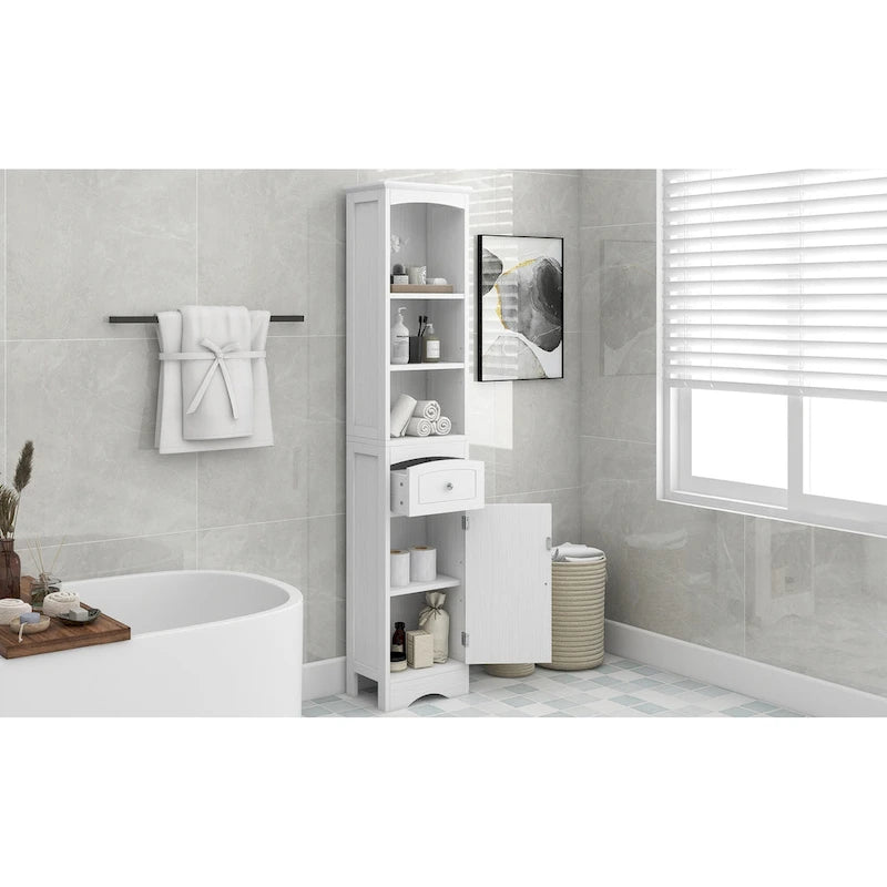 Tall Bathroom Cabinet with Drawer & Adjustable Shelf
