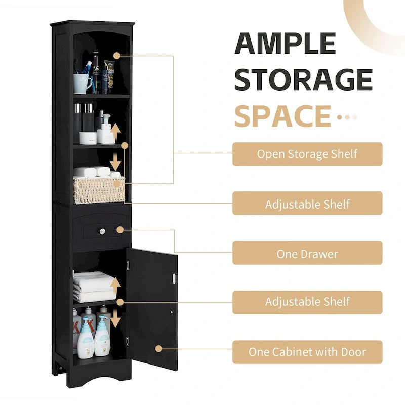 Tall Bathroom Cabinet with Drawer & Adjustable Shelf