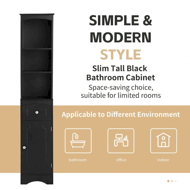 Tall Bathroom Cabinet with Drawer & Adjustable Shelf