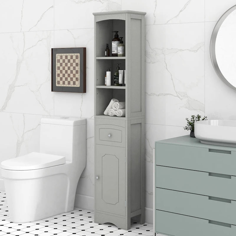 Tall Bathroom Cabinet with Drawer & Adjustable Shelf