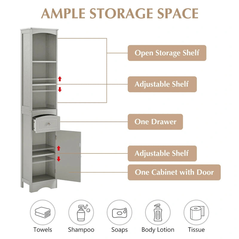 Tall Bathroom Cabinet with Drawer & Adjustable Shelf