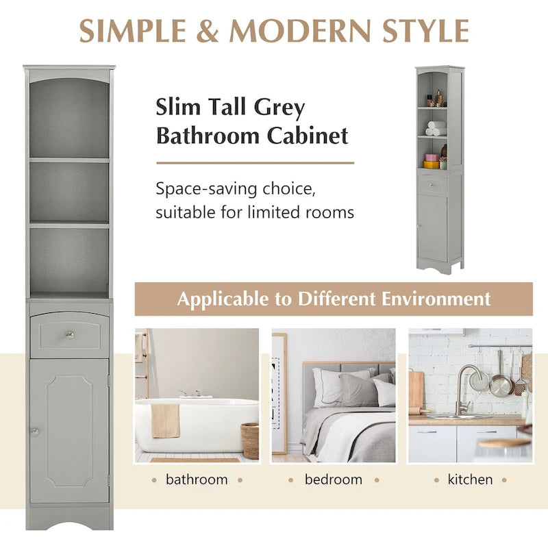 Tall Bathroom Cabinet with Drawer & Adjustable Shelf