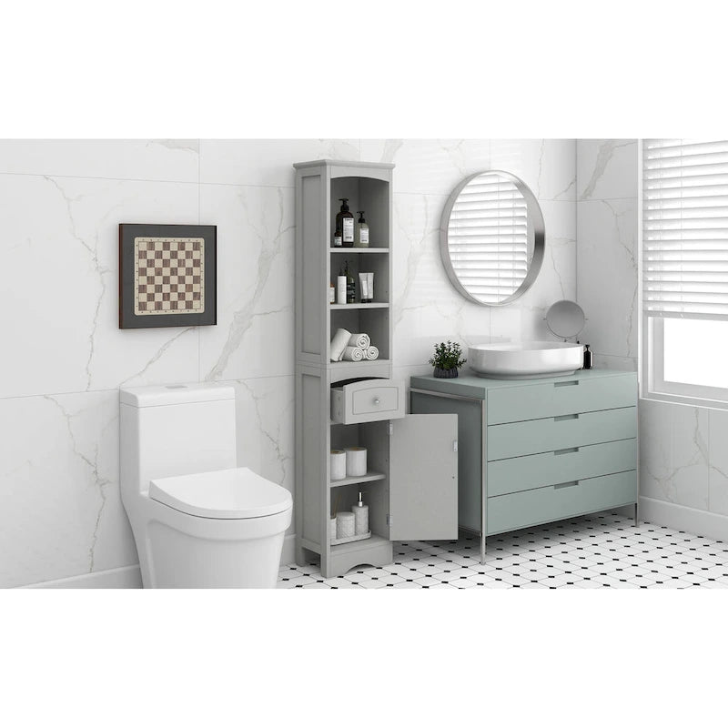 Tall Bathroom Cabinet with Drawer & Adjustable Shelf
