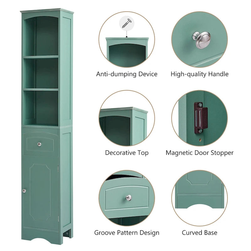 Tall Bathroom Cabinet with Drawer & Adjustable Shelf