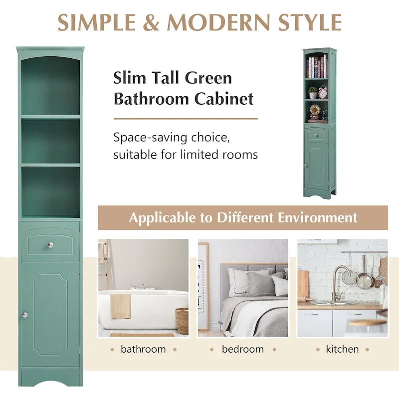 Tall Bathroom Cabinet with Drawer & Adjustable Shelf
