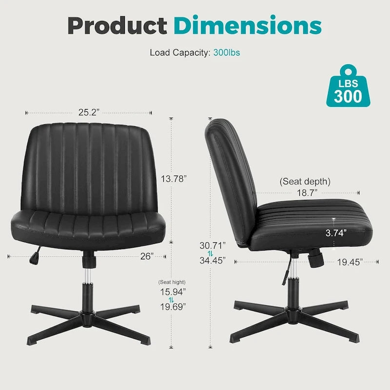 Cross Legged Armless Adjustable Swivel Padded Home Office Desk Chair
