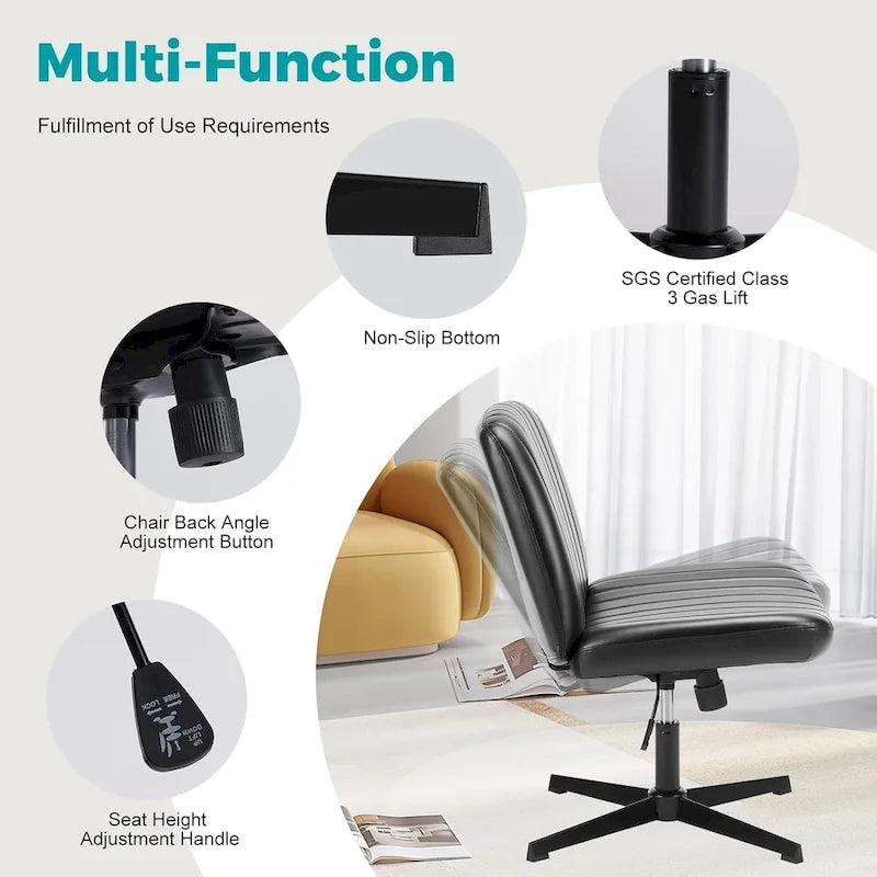 Cross Legged Armless Adjustable Swivel Padded Home Office Desk Chair