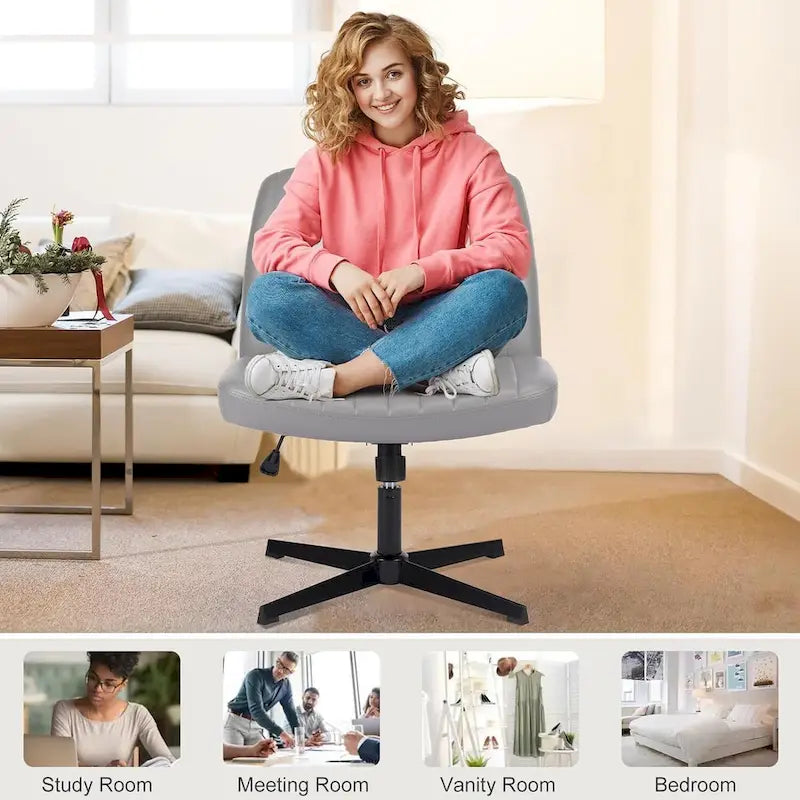 Cross Legged Armless Adjustable Swivel Padded Home Office Desk Chair