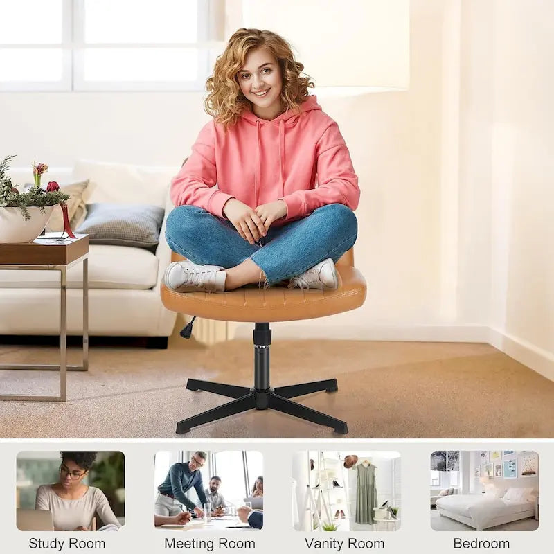Cross Legged Armless Adjustable Swivel Padded Home Office Desk Chair
