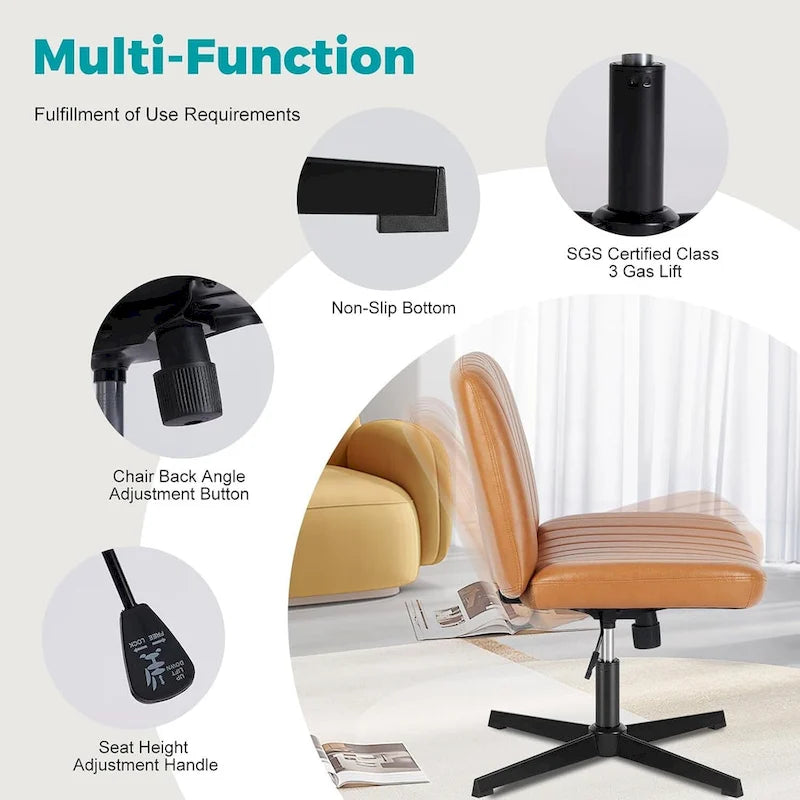 Cross Legged Armless Adjustable Swivel Padded Home Office Desk Chair