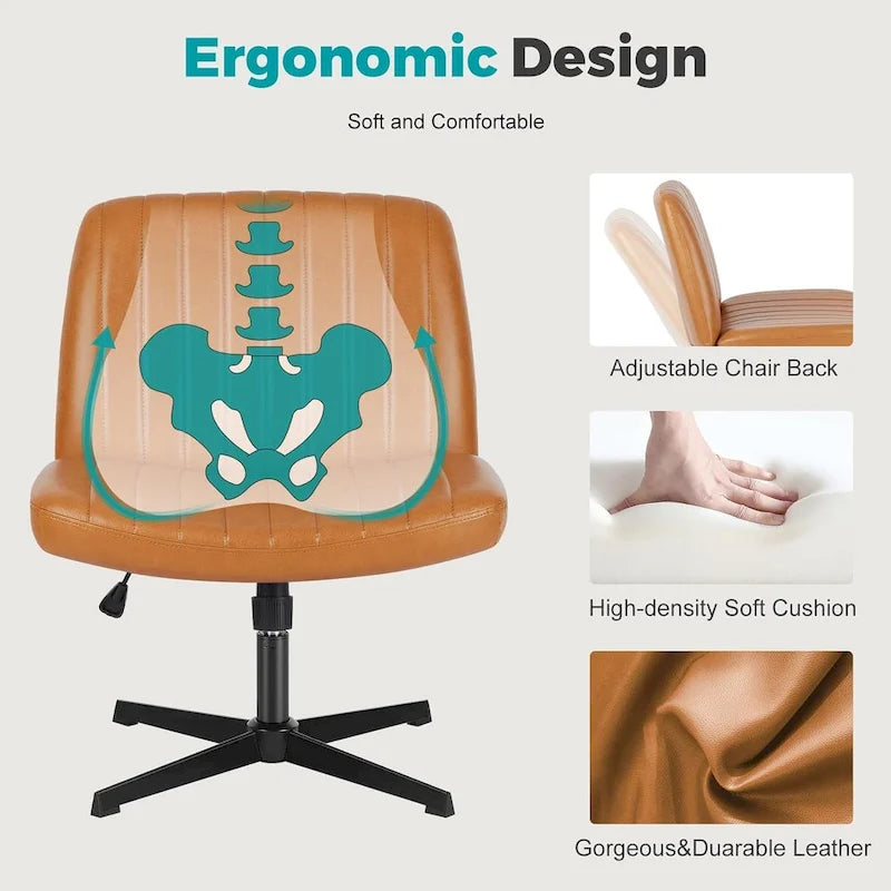 Cross Legged Armless Adjustable Swivel Padded Home Office Desk Chair