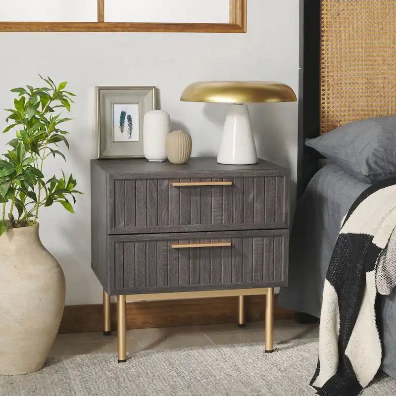 2-Drawer Nightstand with Metal Legs